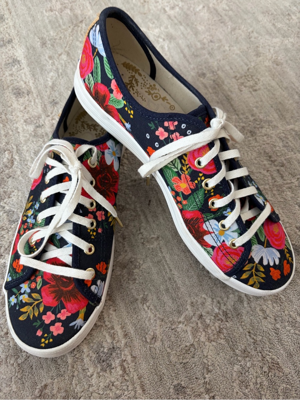 NWOB Keds By Rifle Paper Co Women's Size 9.5 Sneaker Navy Blue Floral Shoes Chic - Picture 3 of 9